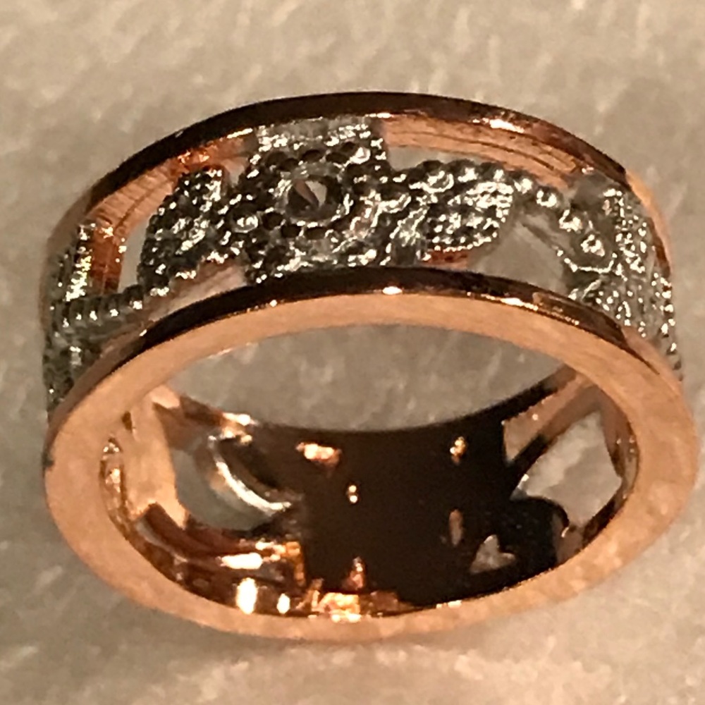 NWT! 925SS+18K ROSE GOLD FLOWER+VINES RING SZ 6